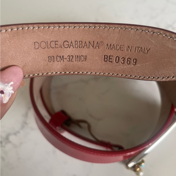 Dolce&Gabbana red leather belt with two tone buckle, stones, 32/80 - Picture 4 of 4